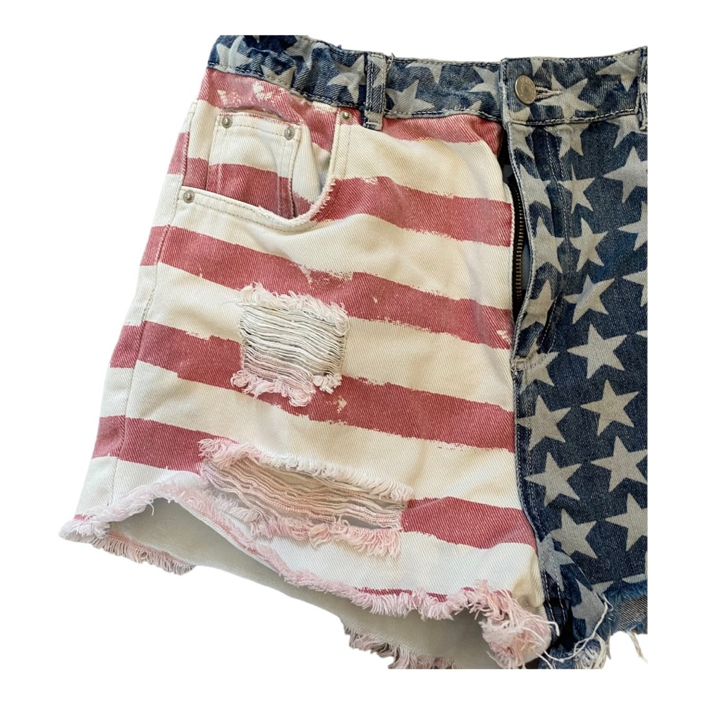 Topshop Moto Mom distressed red, white and blue jean shorts - Picture 3 of 6